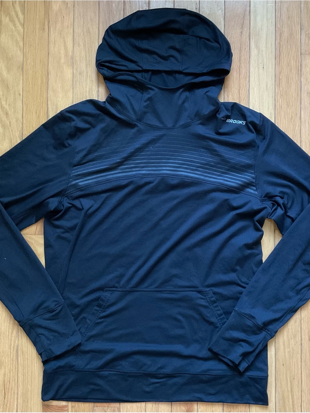 Brooks Black Hoodie with Subtle Stripe Detail